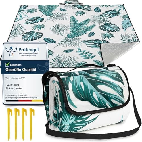 HAUSPROFI wasserdichte Picknickdecke, maschinenwaschbar und faltbar, ideal für Camping, Strand und Park - große 200 x 20