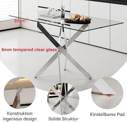 Goldfan Esstisch Set für Küche, Esszimmer & Wohnzimmer (110cm, Schwarz) mit Kunstleder Stühlen
| Goldfan Rechteckiger G
