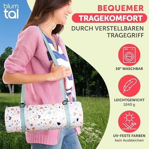 BlumtalPremium Picknickdecke wasserabweisend 200x200 cm - Outdoor-Decke Boho & Terrazzo Design - waschbar + weiche Zwisc