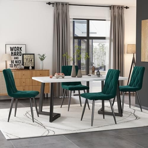 Modern Küchentisch Set Essgruppe 117x68cm Rechteckig 4 Stühle Dunkelgrau Twill Leinentuch(Schwarze Tischbeine)