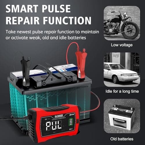 HTRC 16A Autobatterieladegerät, 6V/12V/24V-Ladegerät für Autofahrer, Motorrad- und Rasenmähernutzung, Lithium und LiFePO