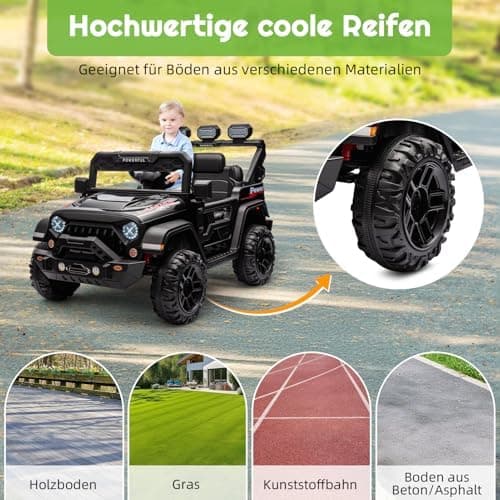 Kinder Elektroauto mit Verbesserter Akku 12V 7AH, Sicherheitsgurten für Kinder (Rot)