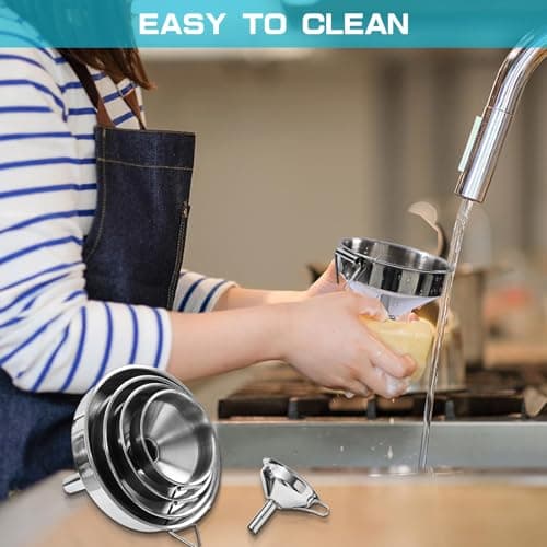 Edelstahl Trichter Set für Küche mit Griff und Sieb 200 Mesh Filter Reinigungsbürste Einfülltrichter 9 Stk