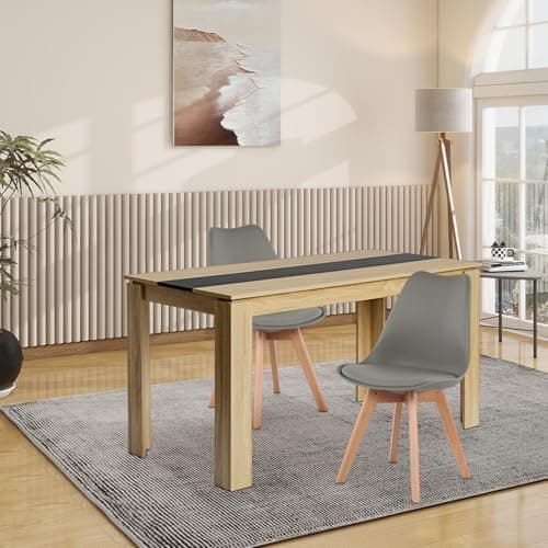 Esszimmergruppe Esstisch 120CM Rechteckig Holz + 4er Stühle grau Eiche-Weiß Tischbein für Wohnzimmer Küche Büro