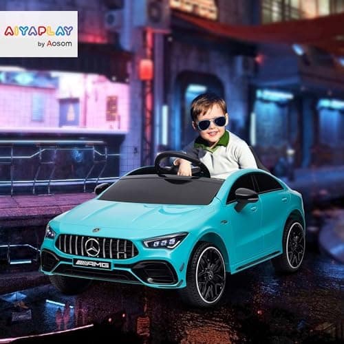AIYAPLAY Kinder Elektroauto Mercedes-Benz AMG CLA 45 Hellblau 3-6 Jahreuellernmotorisiert Mit Musik Hupe Fernbedienung 2