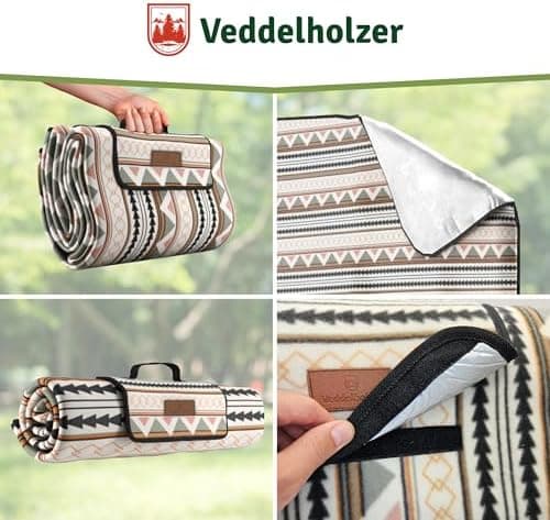 Veddelholzer Wasserfeste Stranddecke XXL Outdoor Picknickdecke Isoliert & gepolstert Perfect für Camping, Strand, Park &