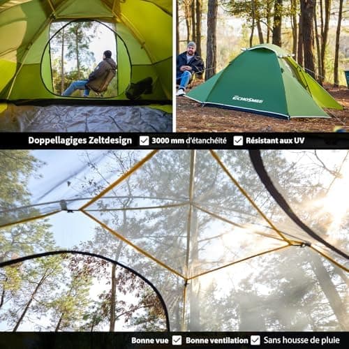 EchoSmile Wasserdichtes Kuppelzelt 2-3 Personen, Ultraleicht & Stabil für Trekking und Outdoor-Events