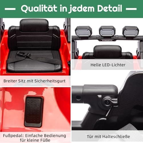 Kinder Elektroauto mit Verbesserter Akku 12V 7AH, Sicherheitsgurten für Kinder (Rot)