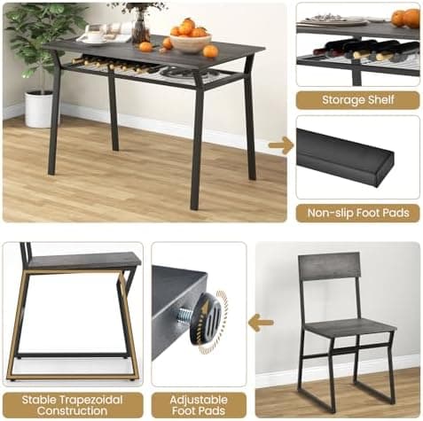 GIANTEX Essgruppe Esstisch Metallrahmen Set für 4 Personen, Esszimmergarnitur Küchentisch Sitzgruppe Industrie culpa