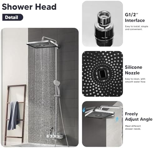 10 Zoll Regendusche mit Verstellbarer Brausekopf für Baden im Haus - Edelstahl 304, Antikalkdüsen & Polierter Regendusc