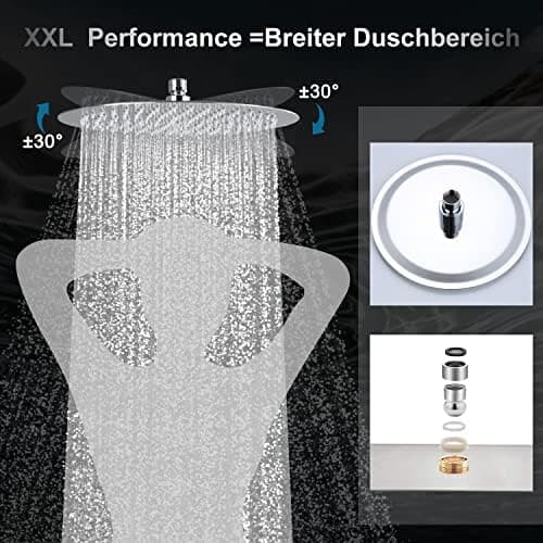 JOHO Edelstahl Regendusche Duschkopf, Quadratisch 12 Zoll Anti-Kalk-Düsen, für Badezimmer und Wellnesszimmer mit Chromtö