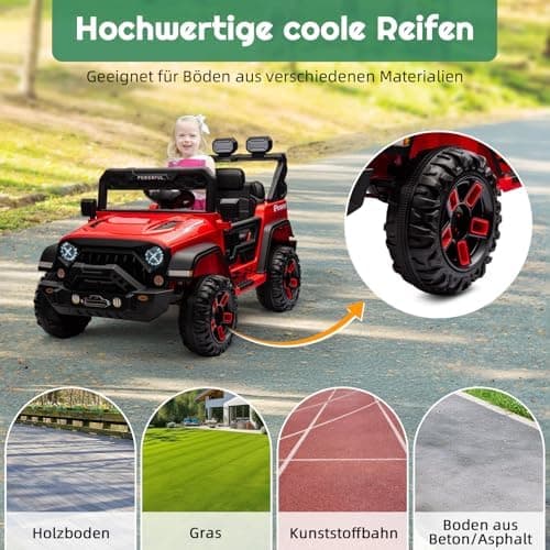 Kinder Elektroauto mit Verbesserter Akku 12V 7AH, Sicherheitsgurten für Kinder (Rot)