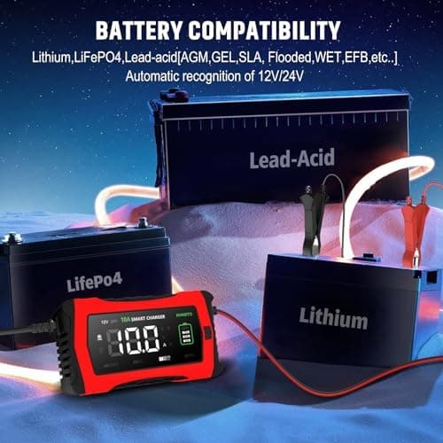 Haisito 12V/24V 10A LiFePO4 ErhaltungsladegerätAuto mit LCD-Temperaturkompensation