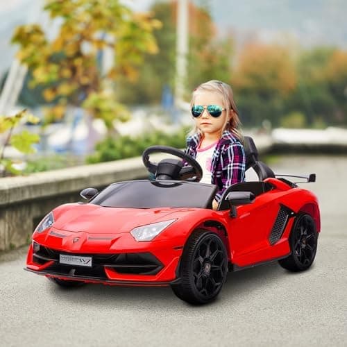 HOMCOM Kinder Elektroauto Lamborghini Aventador SVJ Roadster, 12V, MP3, Hupe, Musik, Sanftstart, 2 Motor, Fernbedienung,