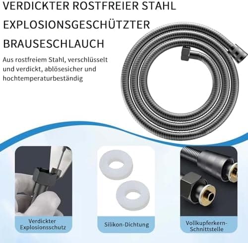 Duschbrause Duschkopf – Wassersparender Duschkopf mit 8 Strahlarten und Stoppfunktion, groß, Silber Chrom