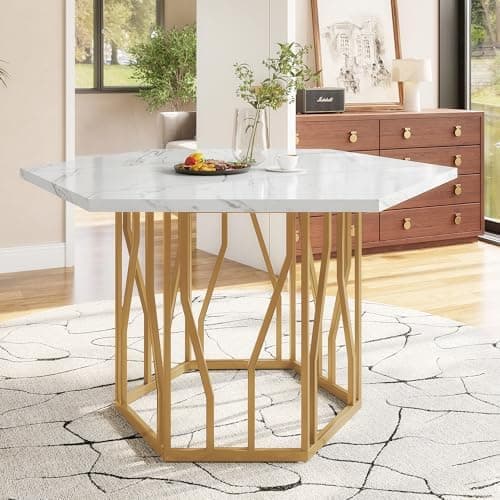 HAUSPROFI Schwarz + Gold Esstisch 5-teiliges Set Küchen Esszimmer Wohnzimmer Sechseckiger Esstisch 115.5x100x75cm mit 4
