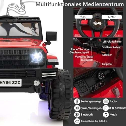 DREAMADE 24V Kinder Elektroauto Rosa: 2 Sitzer, Fernbedienung, Hupe, LED-Leuchtungen & Musik für Kleinkinder ab 3 Jahren