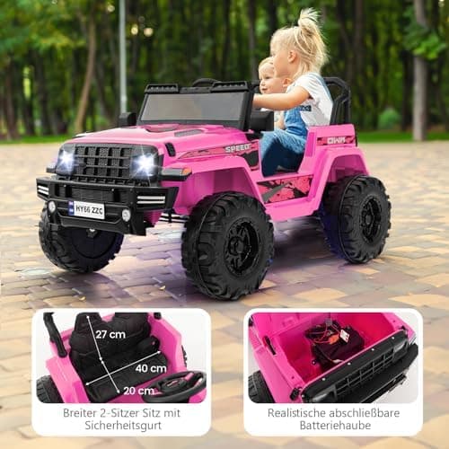 DREAMADE 24V Kinder Elektroauto Rosa: 2 Sitzer, Fernbedienung, Hupe, LED-Leuchtungen & Musik für Kleinkinder ab 3 Jahren
