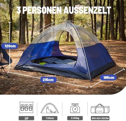 EchoSmile Wasserdichtes Kuppelzelt 2-3 Personen, Ultraleicht & Stabil für Trekking und Outdoor-Events