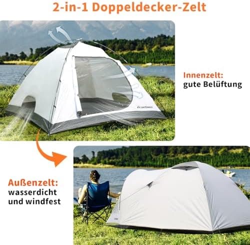 EchoSmile Wasserdicht 3-4 Personen Camping Zelt 5000mm, Ultraleicht für Jahreszeiten-Trekking und Festival-Spiele
