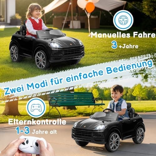 LALAHO Kinder Elektroauto 12V Schwarz mit MP3-Funktion und LED-Leuchten