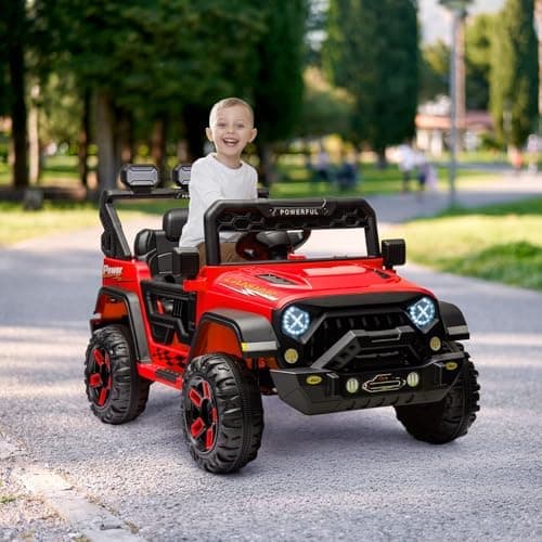 Kinder Elektroauto mit Verbesserter Akku 12V 7AH, Sicherheitsgurten für Kinder (Rot)