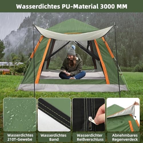 HAUSPROFI Zelt 2-3 Personen Pop Up Zelt |.Quadrierter Wasserspei-Schutz | Moskitoschutz | Familien-Freizeit-Reise