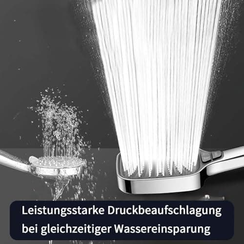 Duschbrause Duschkopf – Wassersparender Duschkopf mit 8 Strahlarten und Stoppfunktion, groß, Silber Chrom