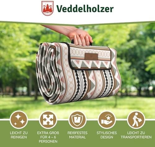 Veddelholzer Wasserfeste Stranddecke XXL Outdoor Picknickdecke Isoliert & gepolstert Perfect für Camping, Strand, Park &