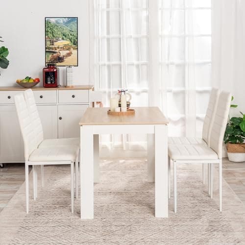 Esszimmergruppe mit 4 Stühlen Esstisch Hochlehner Kunstleder Sitzgruppe für Familie
| 110cm Eiche-Schwarz Tisch + 4 Sch