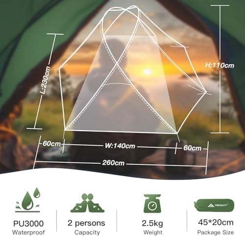Forceatt Campingzelt 2 bis 3 Personen 4 Jahreszeiten | Ultraleicht für Camping und Rucksackreisen | Doppeltüren, Wasserd