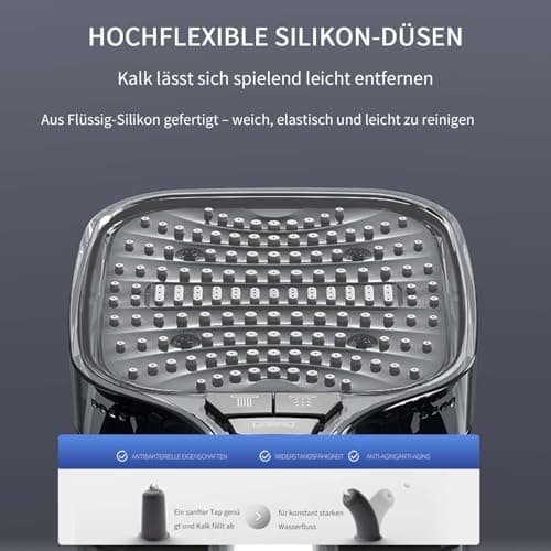 Duschbrause Duschkopf – Wassersparender Duschkopf mit 8 Strahlarten und Stoppfunktion, groß, Silber Chrom