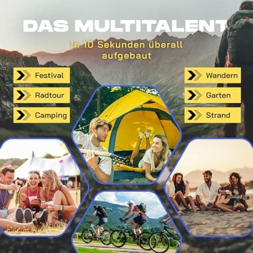 Lumaland Lightweights Pop Up Wurfzelt 2-4 Personen | Ideal für Trekking & Festival | Wasserdicht 210x190x110cm
Lumaland