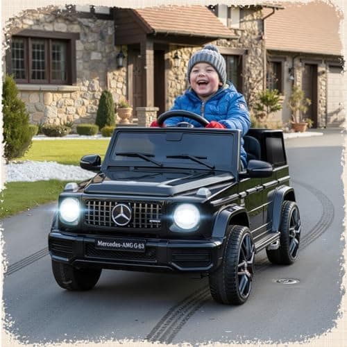 HAUSPROFI Kinder Elektroauto Mercedes AMG G63 Schwarz - Bluetooth, Musik und LED-Licht für 3+jährige Kinder