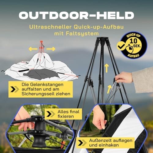 Lumaland Lightweights Pop Up Wurfzelt 2-4 Personen | Ideal für Trekking & Festival | Wasserdicht 210x190x110cm
Lumaland