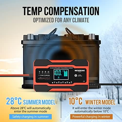 10A Autobatterie Ladegerät 12V/24V Smart vollautomatisch für Auto LKW Temperaturkompensation Rot