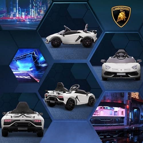 HOMCOM Kinder Elektroauto Lamborghini Aventador SVJ Roadster, 12V, MP3, Hupe, Musik, Sanftstart, 2 Motor, Fernbedienung,