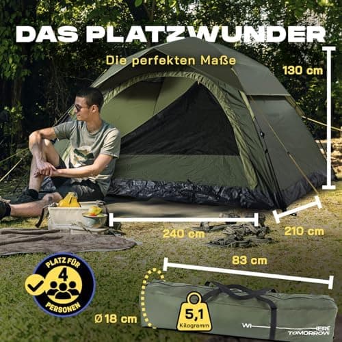 Lumaland Lightweights Pop Up Wurfzelt 2-4 Personen | Ideal für Trekking & Festival | Wasserdicht 210x190x110cm
Lumaland