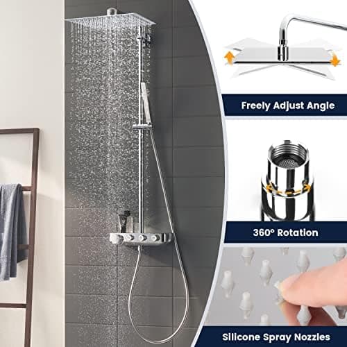 10 Zoll Regendusche mit Verstellbarer Brausekopf für Baden im Haus - Edelstahl 304, Antikalkdüsen & Polierter Regendusc