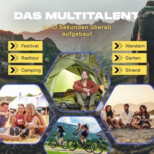 Lumaland Lightweights Pop Up Wurfzelt 2-4 Personen | Ideal für Trekking & Festival | Wasserdicht 210x190x110cm
Lumaland