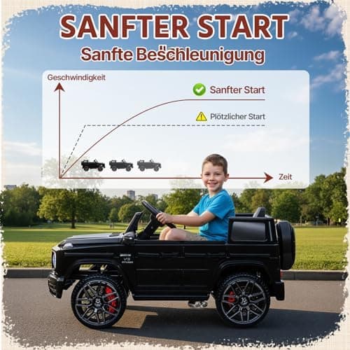 HAUSPROFI Kinder Elektroauto Mercedes AMG G63 Schwarz - Bluetooth, Musik und LED-Licht für 3+jährige Kinder