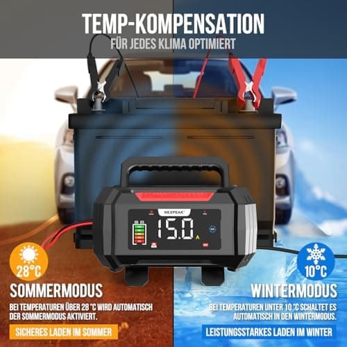 NEXPEAK NC315 15A Autobatterieladegerät - intelligentes Ladegerät für Auto, LKW, Motorrad - 12V/24V LiFePO4 & Blei-Säure
