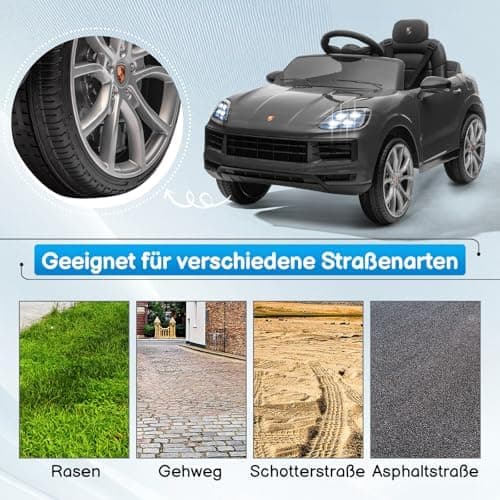 LALAHO Kinder Elektroauto 12V Schwarz mit MP3-Funktion und LED-Leuchten