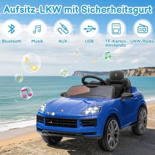 LALAHO Kinder Elektroauto 12V Schwarz mit MP3-Funktion und LED-Leuchten