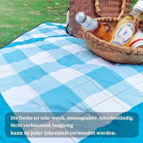 Wasserdichte Picknickdecke XXL Gitter-Grau für Strand und Camping 200x200cm
