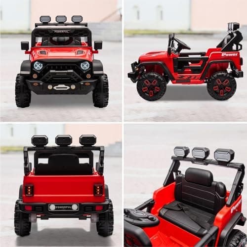 Kinder Elektroauto mit Verbesserter Akku 12V 7AH, Sicherheitsgurten für Kinder (Rot)
