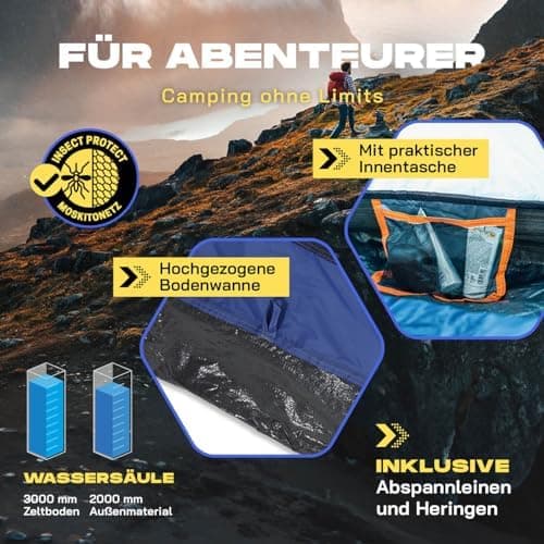 Lumaland Lightweights Pop Up Wurfzelt 2-4 Personen | Ideal für Trekking & Festival | Wasserdicht 210x190x110cm
Lumaland