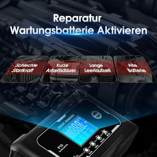 Autobatterie Ladegerät 12V/15A 24V/10A KFZ Ladegerät Lithium Batteriewartung Geeignet für Autos, Motorräder, Rasenmäher