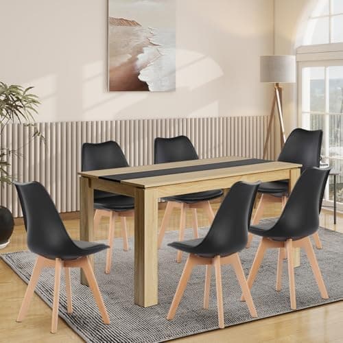 Esszimmergruppe Esstisch 120CM Rechteckig Holz + 4er Stühle grau Eiche-Weiß Tischbein für Wohnzimmer Küche Büro