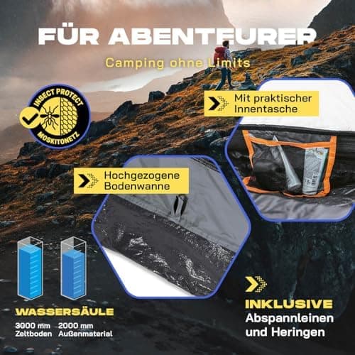 Lumaland Lightweights Pop Up Wurfzelt 2-4 Personen | Ideal für Trekking & Festival | Wasserdicht 210x190x110cm
Lumaland